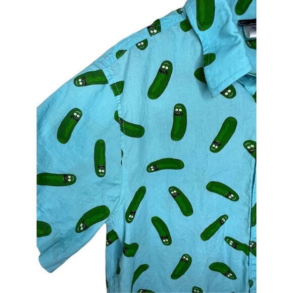 Rick And Morty Pickle Rick Patterned Button Up Short Sleeve Shirt - Picture 2 of 5